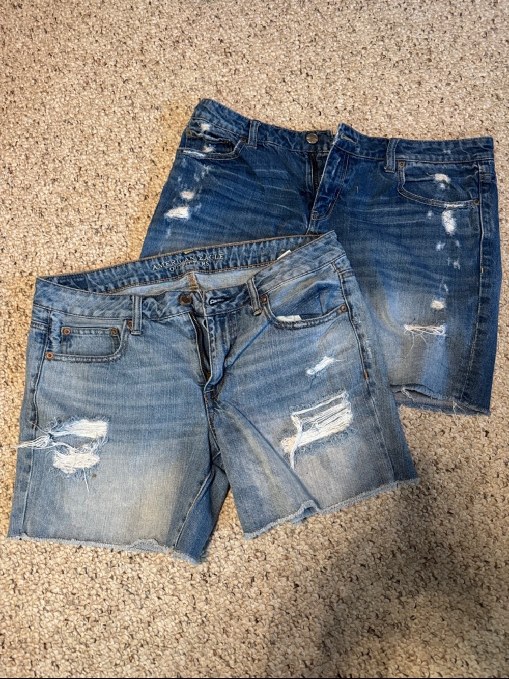 American Eagle Outfitters Distressed Denim Shorts - Light Blue & Dark Blue